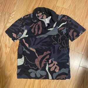 Express Foliage Leaves Polo Shirt Small Men Blue Multicolor